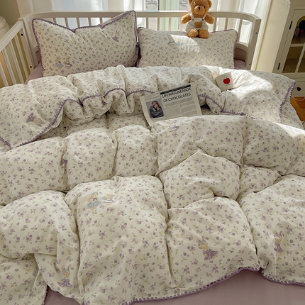 三朵 2025新款全棉双层纱三角针四件套 花语兔