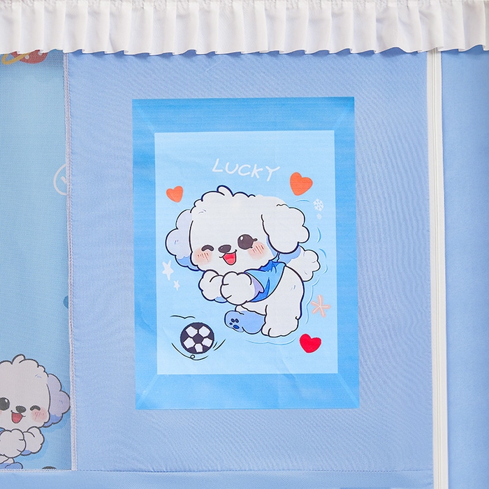 91家纺网 家纺一手货源 找家纺 迪凡保罗蚊帐 2025新款2504专版印花遮光帘上下铺子母蚊帐-城堡款 可爱狗狗