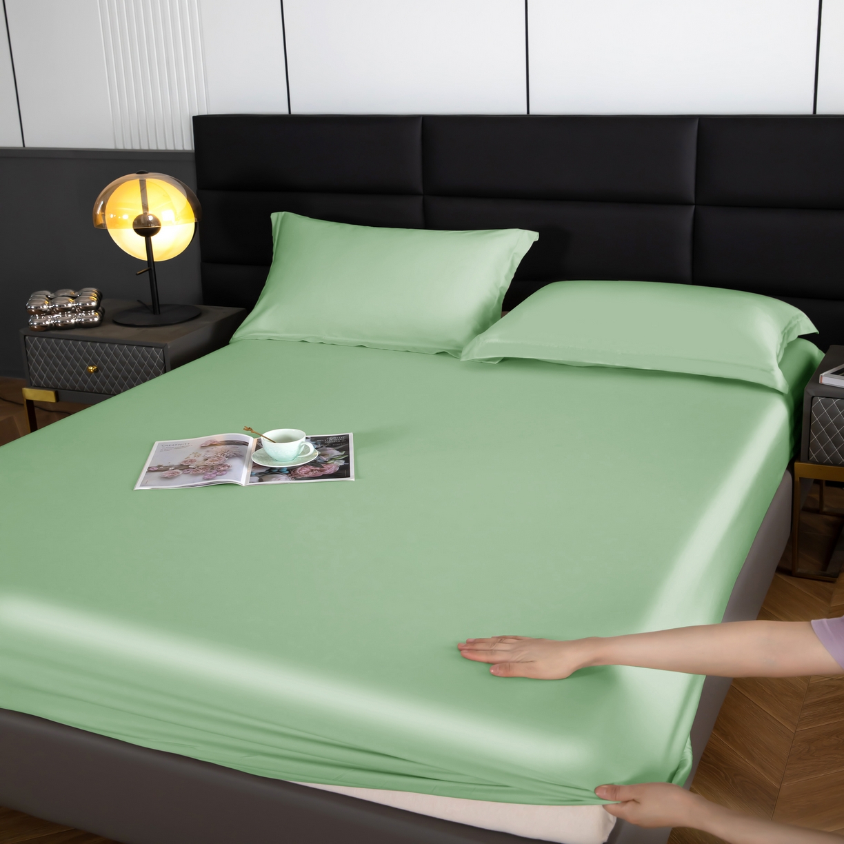 91家纺网 家纺一手货源 找家纺 天瑜 2025天丝床笠 床笠 豆绿