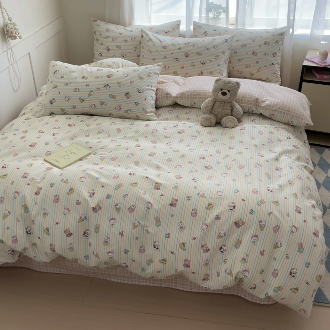 91家纺网 家纺一手货源 找家纺 吉象家纺 2025新款高支密全棉印花四件套12868跑量款 糖果乐园