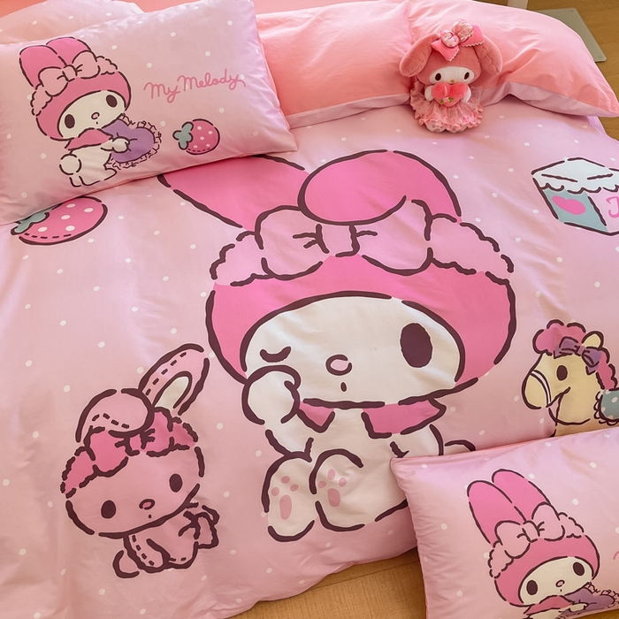 91家纺网 家纺一手货源 找家纺 金爱家 2025新款纯棉数码印花大阪三丽鸥四件套 D木马美乐蒂