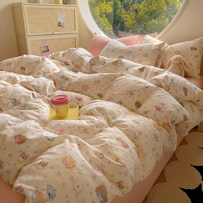 91家纺网 家纺一手货源 找家纺 2025耀达新款舒适水洗棉印花四件套 软萌西高地-印花