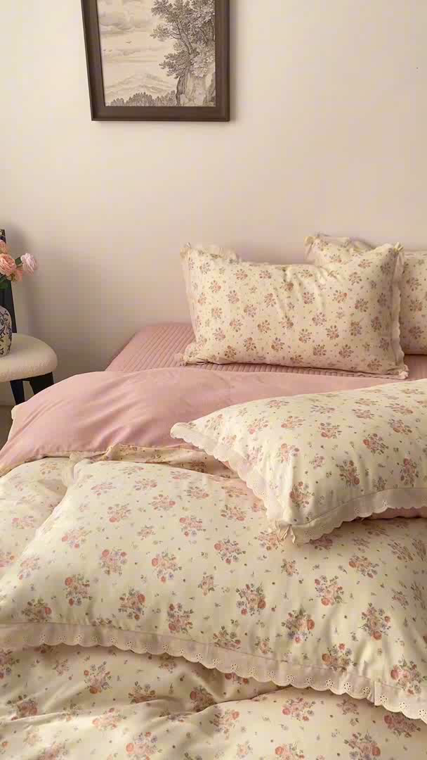 91家纺网 家纺一手货源 找家纺 （总）梦可莱家居 2025新款全棉韩版蕾丝边床盖四件套