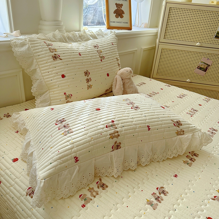 91家纺网 家纺一手货源 找家纺 美梦家纺 2025新款A类全棉13372花边床盖四件套-白边 白边-小美满