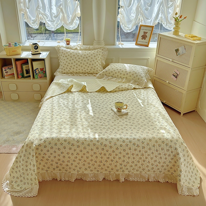 91家纺网 家纺一手货源 找家纺 美梦家纺 2025新款A类全棉13372花边床盖四件套-白边 白边-意礼