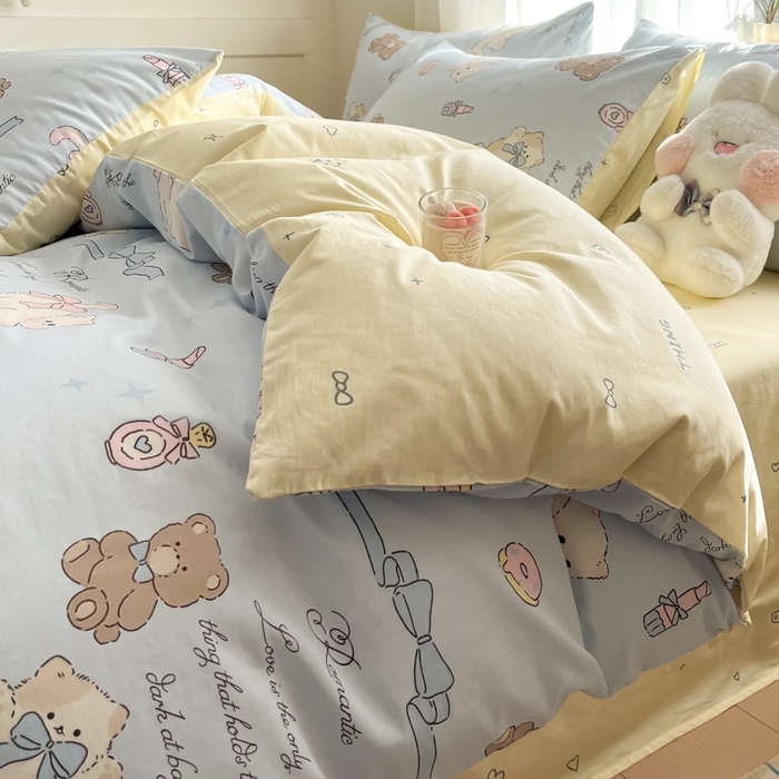 91家纺网 家纺一手货源 找家纺 吉象家纺 2025新款高支密全棉印花四件套12868跑量款 奶油阿布蓝