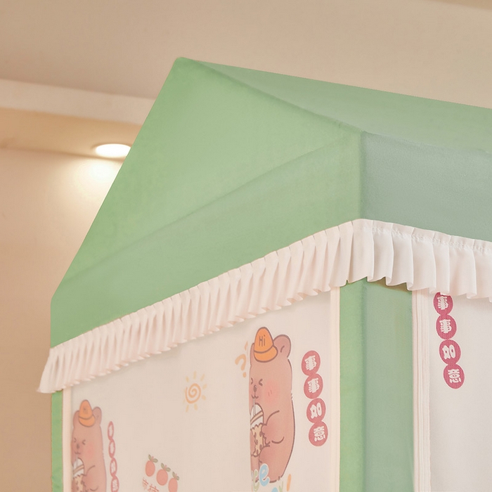 91家纺网 家纺一手货源 找家纺 迪凡保罗蚊帐 2025新款2504专版印花遮光帘上下铺子母蚊帐-城堡款 呆萌豚豚