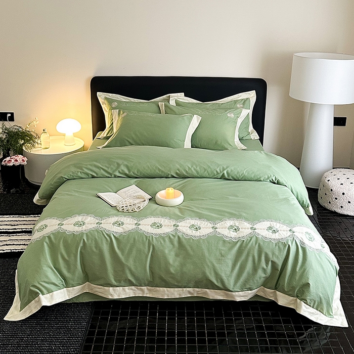 91家纺网 家纺一手货源 找家纺 懒猫家纺 2025新款【克莉斯】全棉刺绣四件套 克莉斯-绿