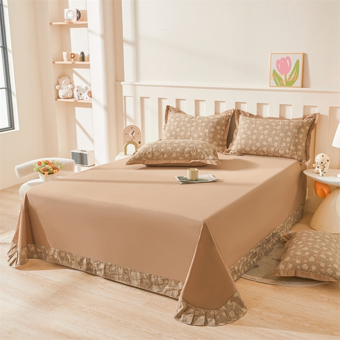 91家纺网 家纺一手货源 找家纺 缦彩 【加微信送买家秀】2025新款母婴级双层纱宽边床单四件套 青花瓷