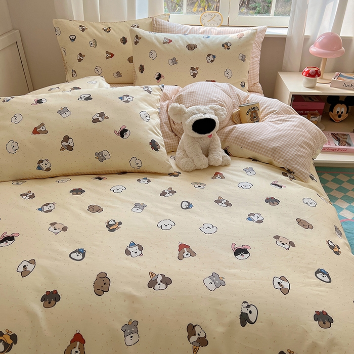 91家纺网 家纺一手货源 找家纺 2025春季新款13372全棉印花四件套-卡通系列 富贵狗