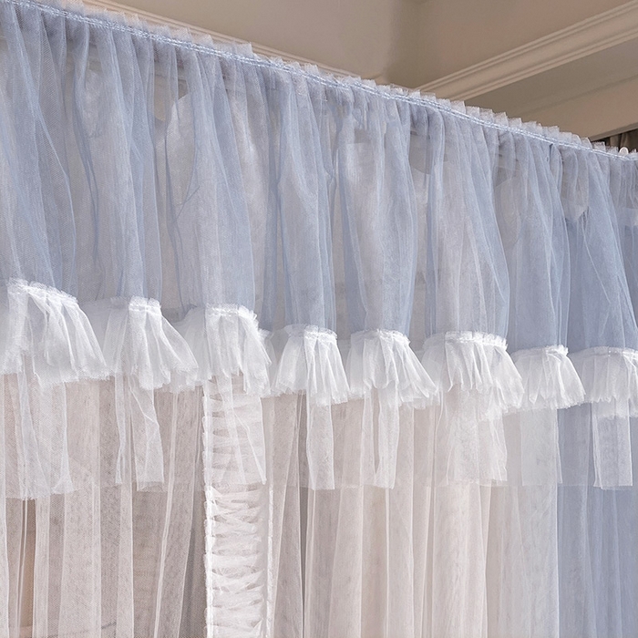 91家纺网 家纺一手货源 找家纺 宝莱利 2025年新款拉幕导轨蚊帐（可升降合金弯头支架）-田园风情 灰蓝色