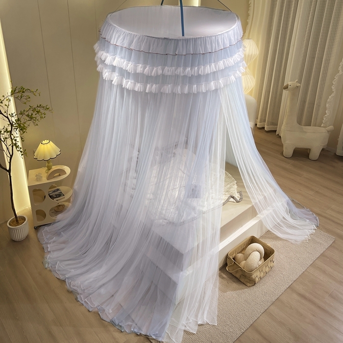 91家纺网 家纺一手货源 找家纺 宝莱利 2025年新款圆顶吊顶蚊帐-唯美 灰蓝色