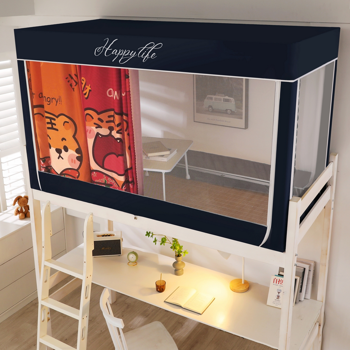 91家纺网 家纺一手货源 找家纺 宝莱利 2025新款学生上下铺蚊帐 06虎虎生威