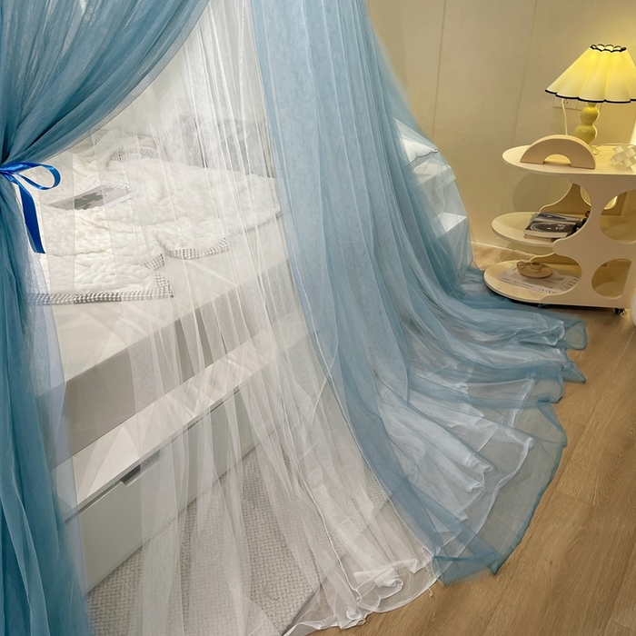 91家纺网 家纺一手货源 找家纺 宝莱利 2025年新款圆顶吊顶蚊帐-唯美 海蓝色