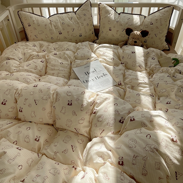 91家纺网 家纺一手货源 找家纺 三朵 2025新款全棉双层纱三角针四件套 趣味王国