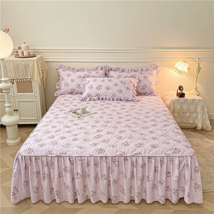 十个点2025新款针织棉 夹棉床笠式床裙床头罩系列  花前月下