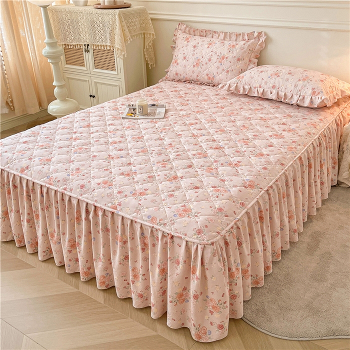 91家纺网 家纺一手货源 找家纺 十个点2025新款针织棉 夹棉床笠式床裙床头罩系列  锦簇玫瑰