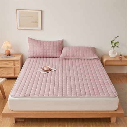 91家纺网 家纺一手货源 找家纺 兄弟坊 水洗原棉夹棉床垫 床褥 床护垫 学生床垫 小方格-藕粉