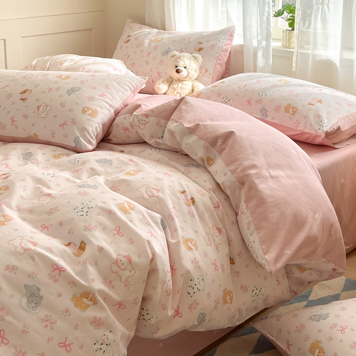 91家纺网 家纺一手货源 找家纺 吉象家纺 2025新款高支密全棉印花四件套12868跑量款 碎花狗狗