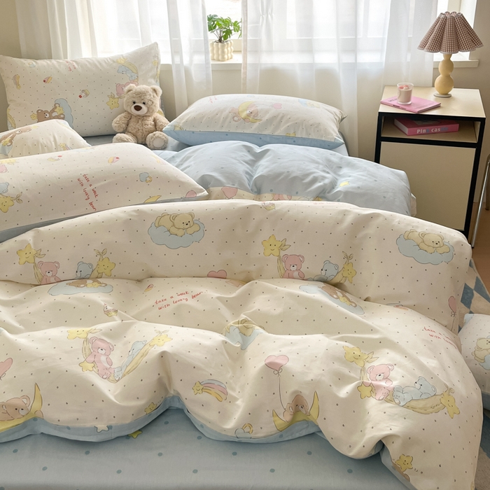 91家纺网 家纺一手货源 找家纺 吉象家纺 2025新款高支密全棉印花四件套12868跑量款 晚安小熊