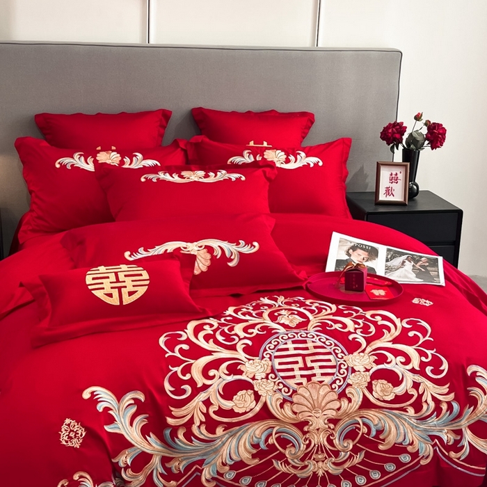 91家纺网 家纺一手货源 找家纺 欧乐蒂 2025新款欧式亲肤棉婚庆四件套 梦巴黎-红