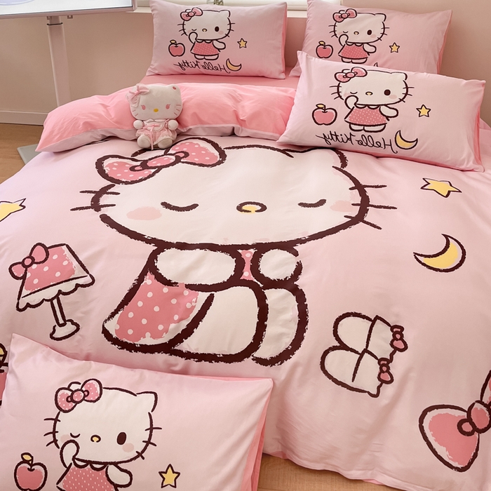 91家纺网 家纺一手货源 找家纺 金爱家 2025新款纯棉数码印花大阪三丽鸥四件套 恬静kt