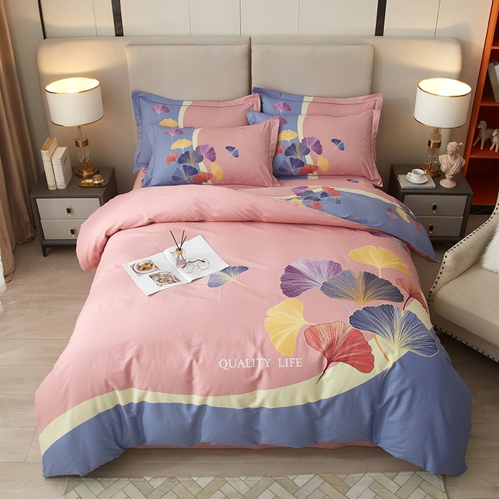 91家纺网 家纺一手货源 找家纺 启航家居2025新款春夏直播爆款全棉大版印花四件套 梦境之美粉