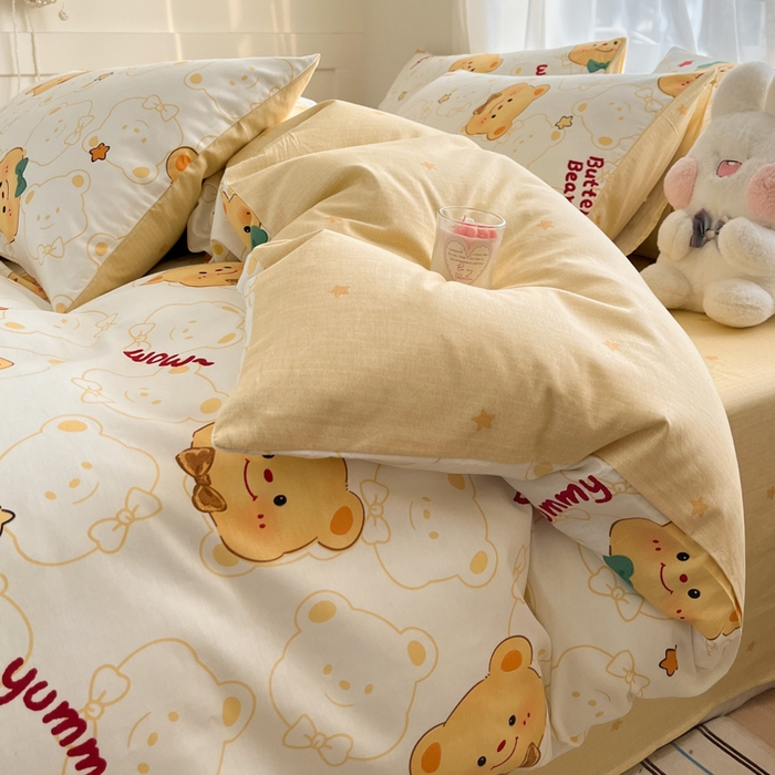 91家纺网 家纺一手货源 找家纺 吉象家纺 2025新款高支密全棉印花四件套12868跑量款 瑞迪熊