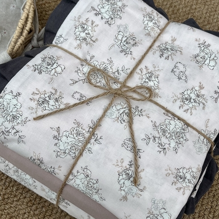 91家纺网 家纺一手货源 找家纺 （总）荣轩 2024新款全棉印花双层纱四件套 皱皱纱花边款