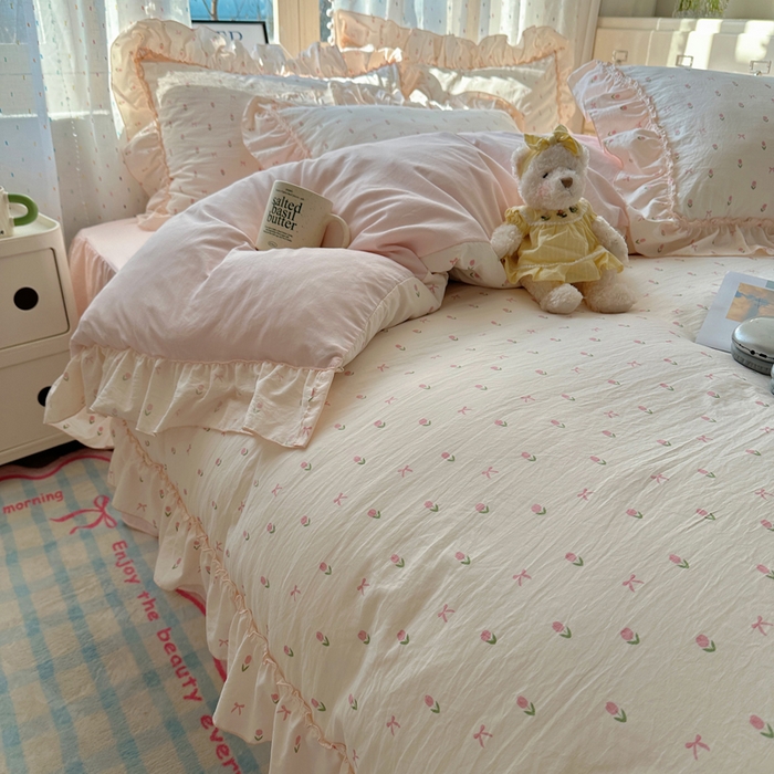 91家纺网 家纺一手货源 找家纺 （总）轻奢坊 2025新款水洗棉密拷花边款 四件套