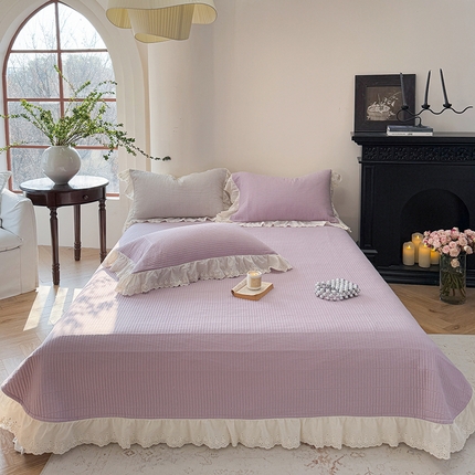 91家纺网 家纺一手货源 找家纺 （总）琳可 2025新款雅纹系列纯色全棉法式花边床盖高温水洗加密绗缝可机洗