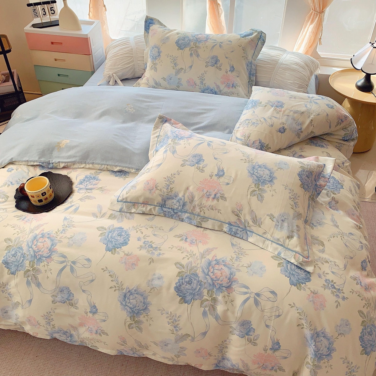 91家纺网 家纺一手货源 找家纺 奈萝家纺 2025新款亲肤小清新全棉四件套 兰花芷