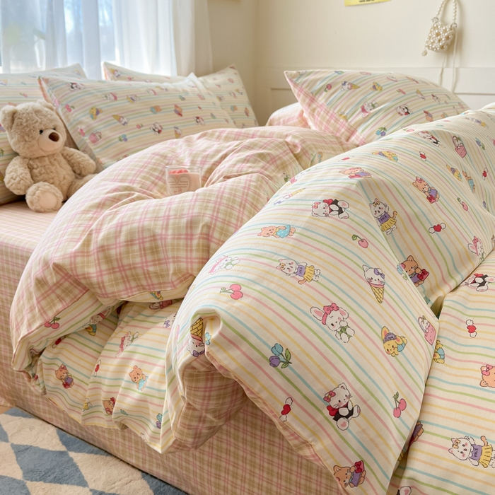 91家纺网 家纺一手货源 找家纺 吉象家纺 2025新款高支密全棉印花四件套12868跑量款 糖果乐园