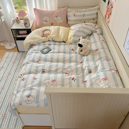 91家纺网 家纺一手货源 找家纺 丽涵 2025新款全棉13372小清新印花四件套 可爱小贵宾