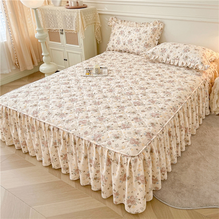 91家纺网 家纺一手货源 找家纺 十个点2025新款针织棉 夹棉床笠式床裙床头罩系列  花香四季