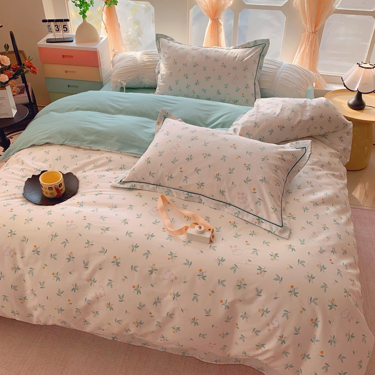 91家纺网 家纺一手货源 找家纺 奈萝家纺 2025新款亲肤小清新全棉四件套 灵动