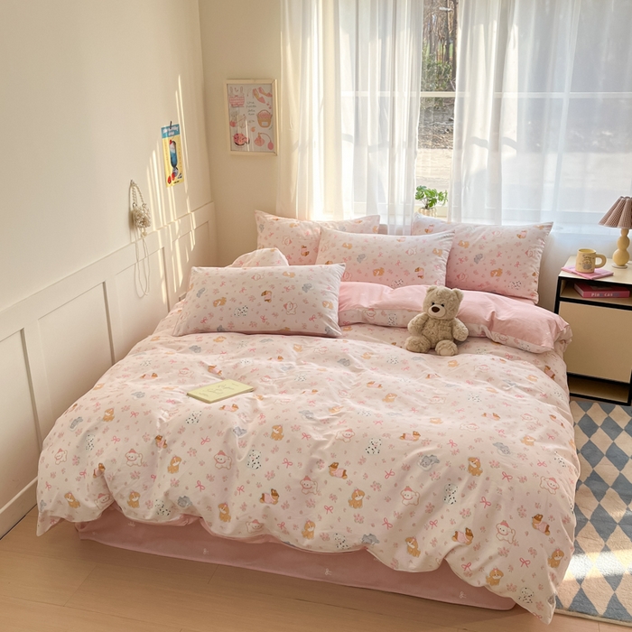 91家纺网 家纺一手货源 找家纺 吉象家纺 2025新款高支密全棉印花四件套12868跑量款 碎花狗狗