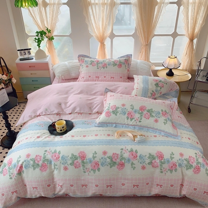 奈萝家纺 2025新款亲肤小清新全棉四件套 安妮玫瑰