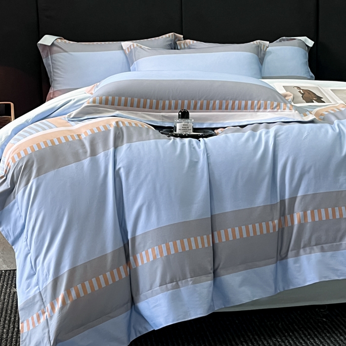 91家纺网 家纺一手货源 找家纺 新方向 2025新款全棉长绒棉数码印花四件套-布拉格之恋 布拉格之恋-蓝