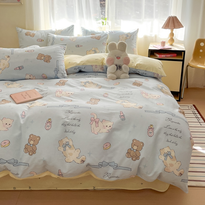 91家纺网 家纺一手货源 找家纺 吉象家纺 2025新款高支密全棉印花四件套12868跑量款 奶油阿布蓝