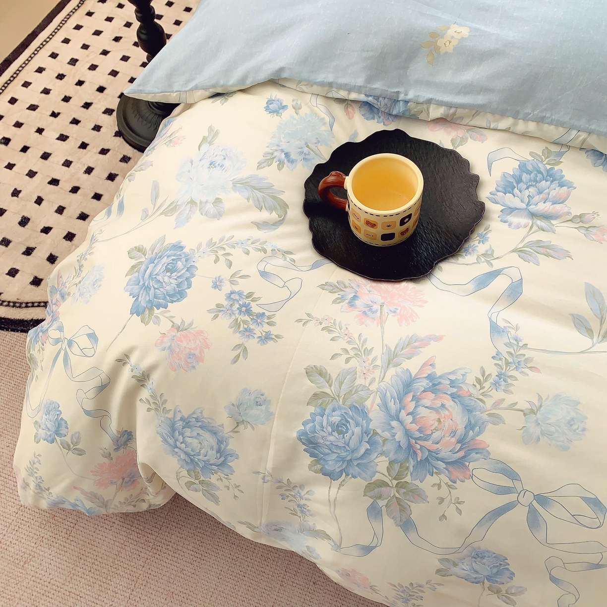 91家纺网 家纺一手货源 找家纺 奈萝家纺 2025新款亲肤小清新全棉四件套 兰花芷