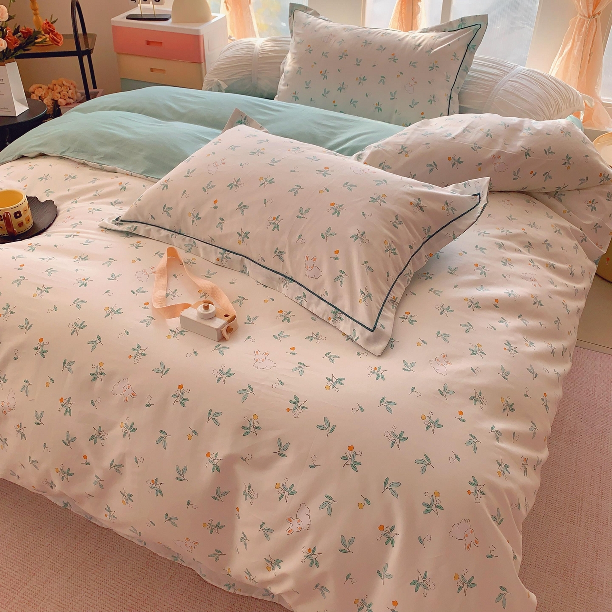 91家纺网 家纺一手货源 找家纺 奈萝家纺 2025新款亲肤小清新全棉四件套 灵动