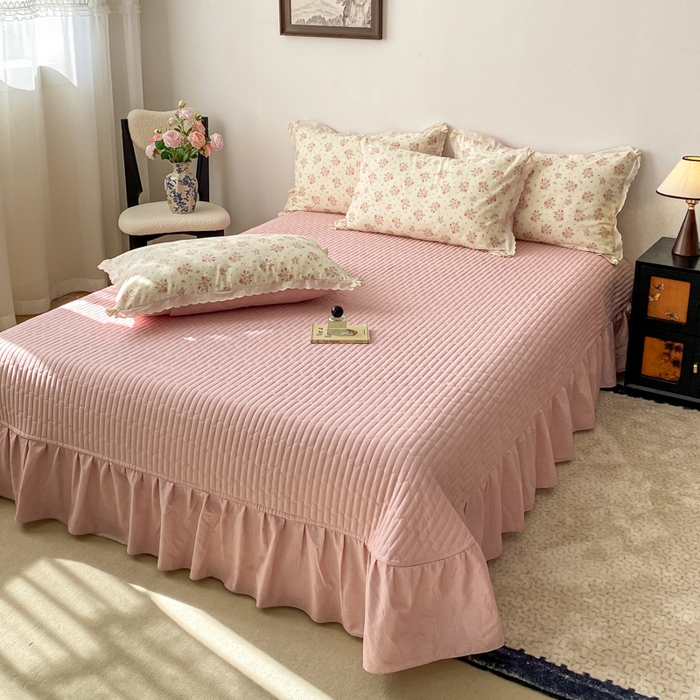 91家纺网 家纺一手货源 找家纺 梦可莱家居 2025新款全棉韩版蕾丝边床盖四件套 巴黎