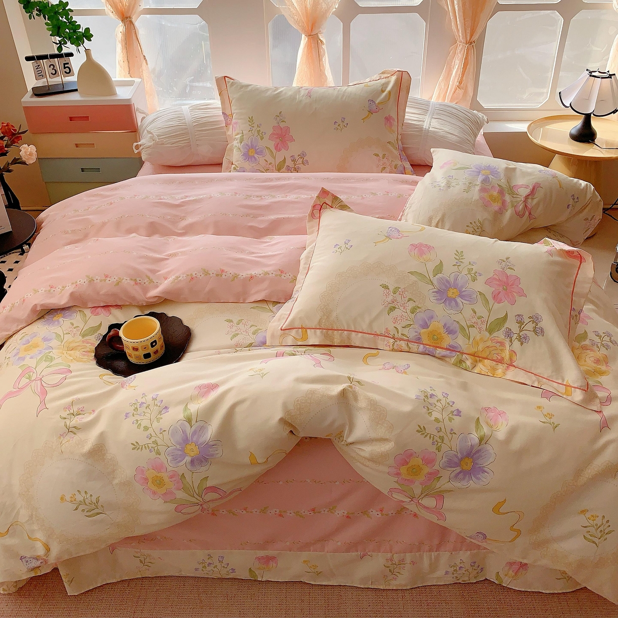 91家纺网 家纺一手货源 找家纺 奈萝家纺 2025新款亲肤小清新全棉四件套 春天花园