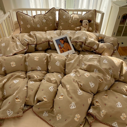 91家纺网 家纺一手货源 找家纺 （总）三朵 2025新款全棉双层纱三角针四件套