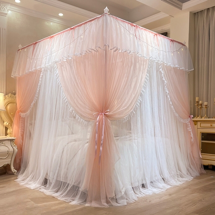91家纺网 家纺一手货源 找家纺 宝莱利 2025年新款双层落地防尘顶蚊帐-梦乡 粉白