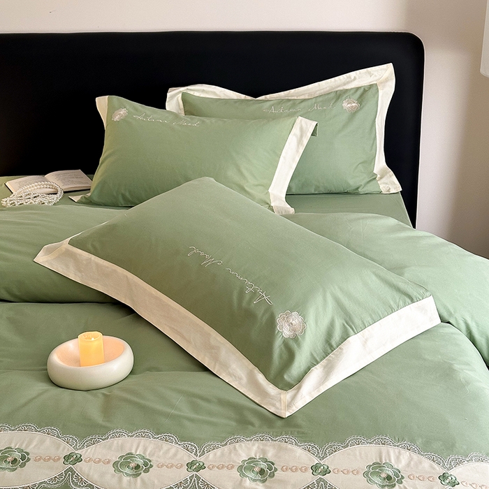 91家纺网 家纺一手货源 找家纺 懒猫家纺 2025新款【克莉斯】全棉刺绣四件套 克莉斯-绿