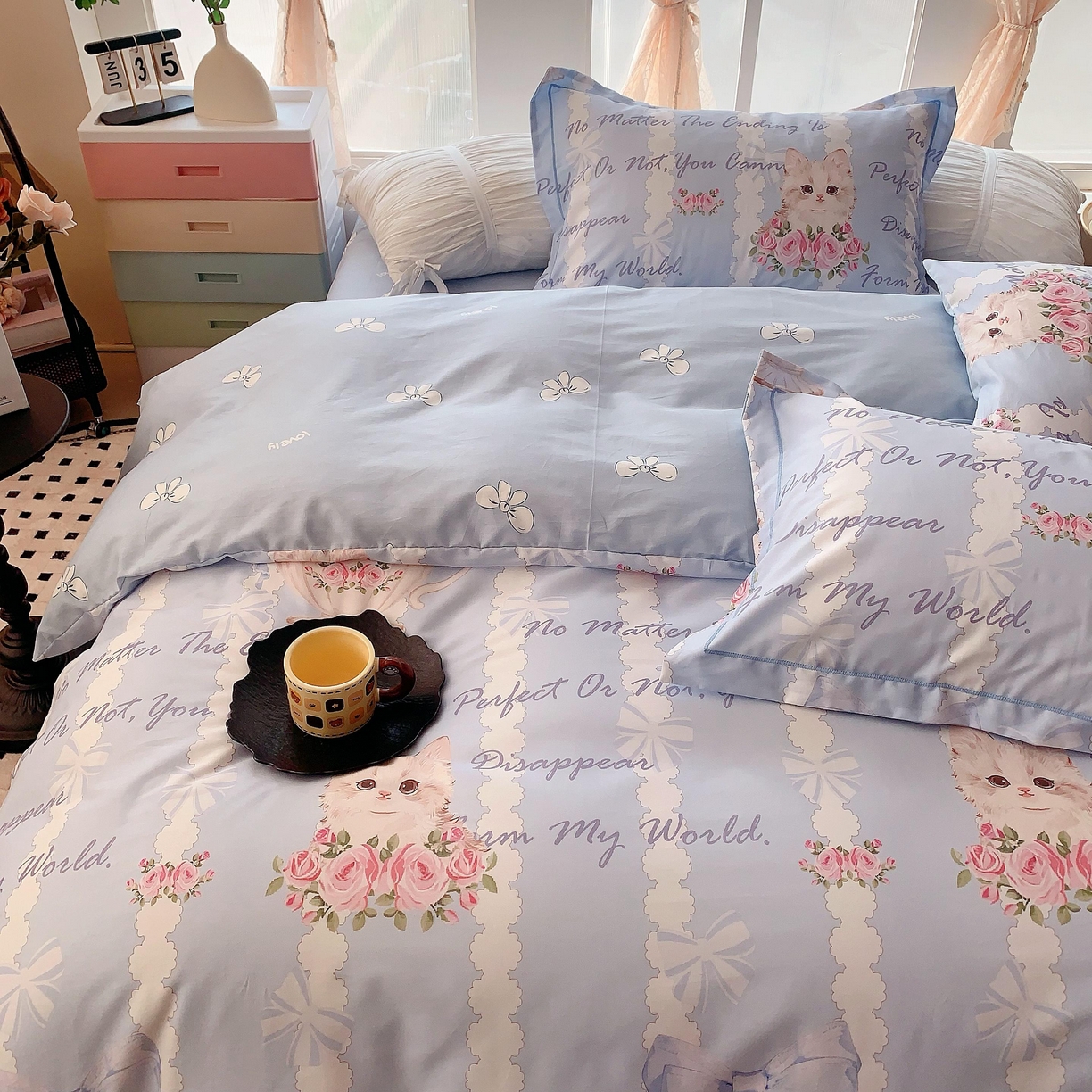 91家纺网 家纺一手货源 找家纺 奈萝家纺 2025新款亲肤小清新全棉四件套 躲猫猫