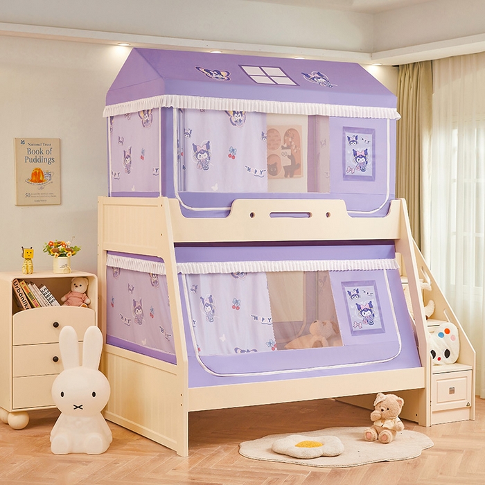 91家纺网 家纺一手货源 找家纺 迪凡保罗蚊帐 2025新款2504专版印花遮光帘上下铺子母蚊帐-城堡款 紫色甜心