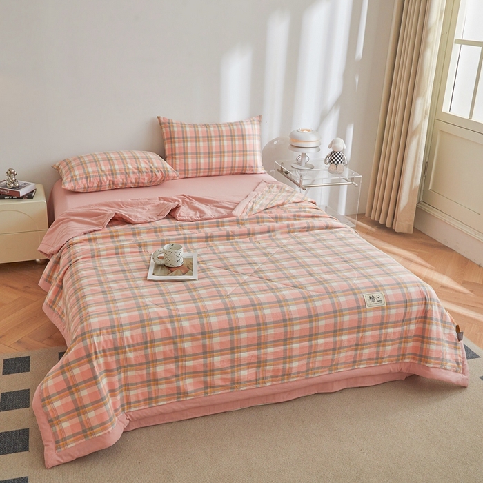 91家纺网 家纺一手货源 找家纺 爱屋及屋  2025新款无印风被子被芯夏凉被空调被 简析粉